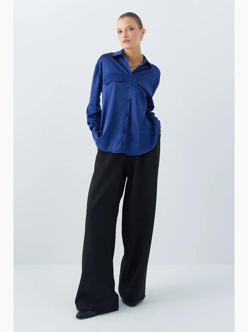 Camicia in raso abbottonata con dettaglio tasca mixray Blu marino - Kiabi