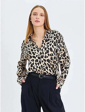 Camicia in raso con stampa leopardata mixray