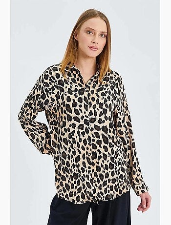 Camicia in raso con stampa leopardata mixray