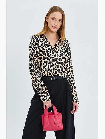 Camicia in raso con stampa leopardata mixray