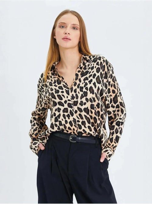 Camicia in raso con stampa leopardata mixray - Kiabi Camicia in raso con stampa leopardata mixray - Kiabi