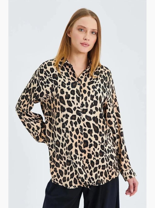 Camicia in raso con stampa leopardata mixray - Kiabi Camicia in raso con stampa leopardata mixray - Kiabi