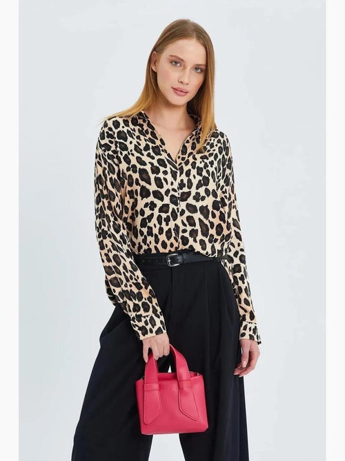 Camicia in raso con stampa leopardata mixray - Kiabi Camicia in raso con stampa leopardata mixray - Kiabi