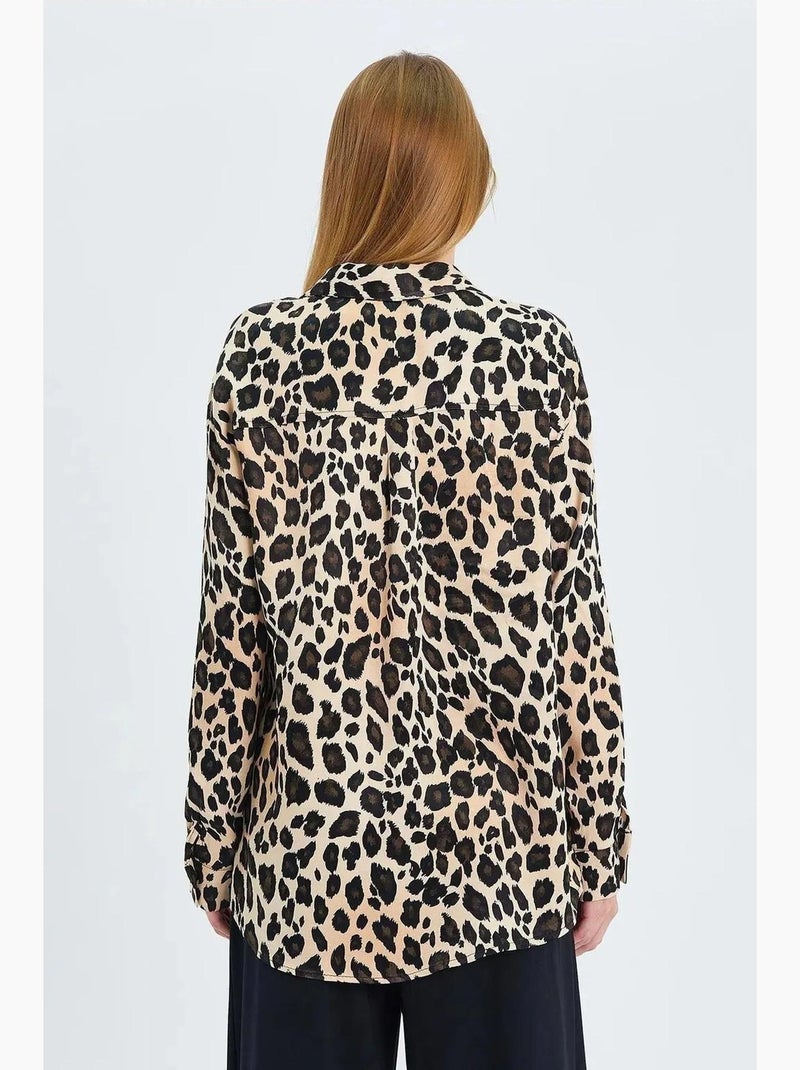 Camicia in raso con stampa leopardata mixray Beige argilla - Kiabi