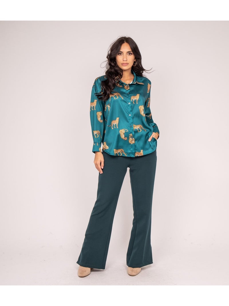 Camicia in raso con stampa ORACIO Verde - Kiabi