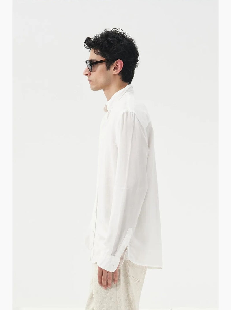 Camicia in tencel tinta unita con bottoni giesto Bianco - Kiabi