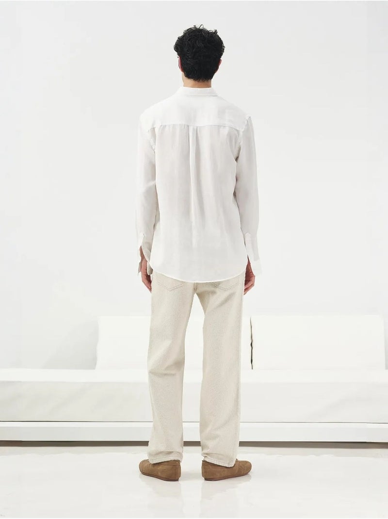 Camicia in tencel tinta unita con bottoni giesto Bianco - Kiabi