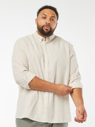 Camicia in tessuto crepon a maniche lunghe con motivo a righe