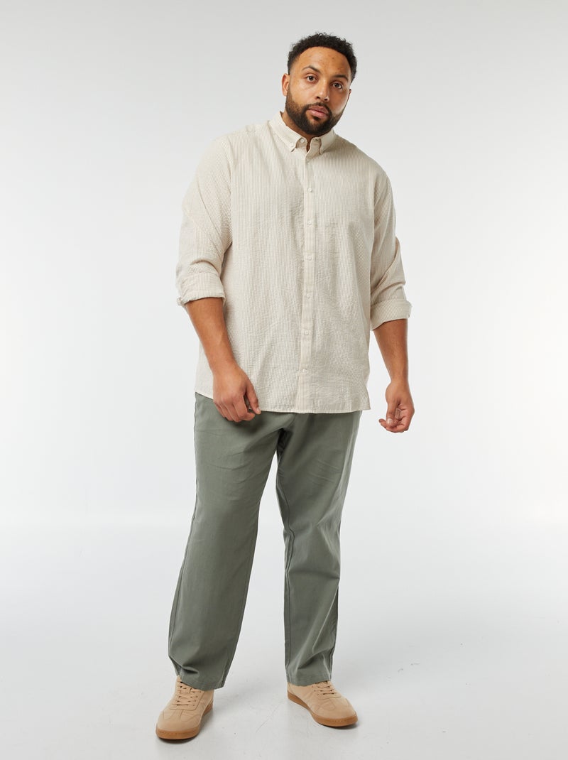 Camicia in tessuto crepon a maniche lunghe con motivo a righe Beige - Kiabi