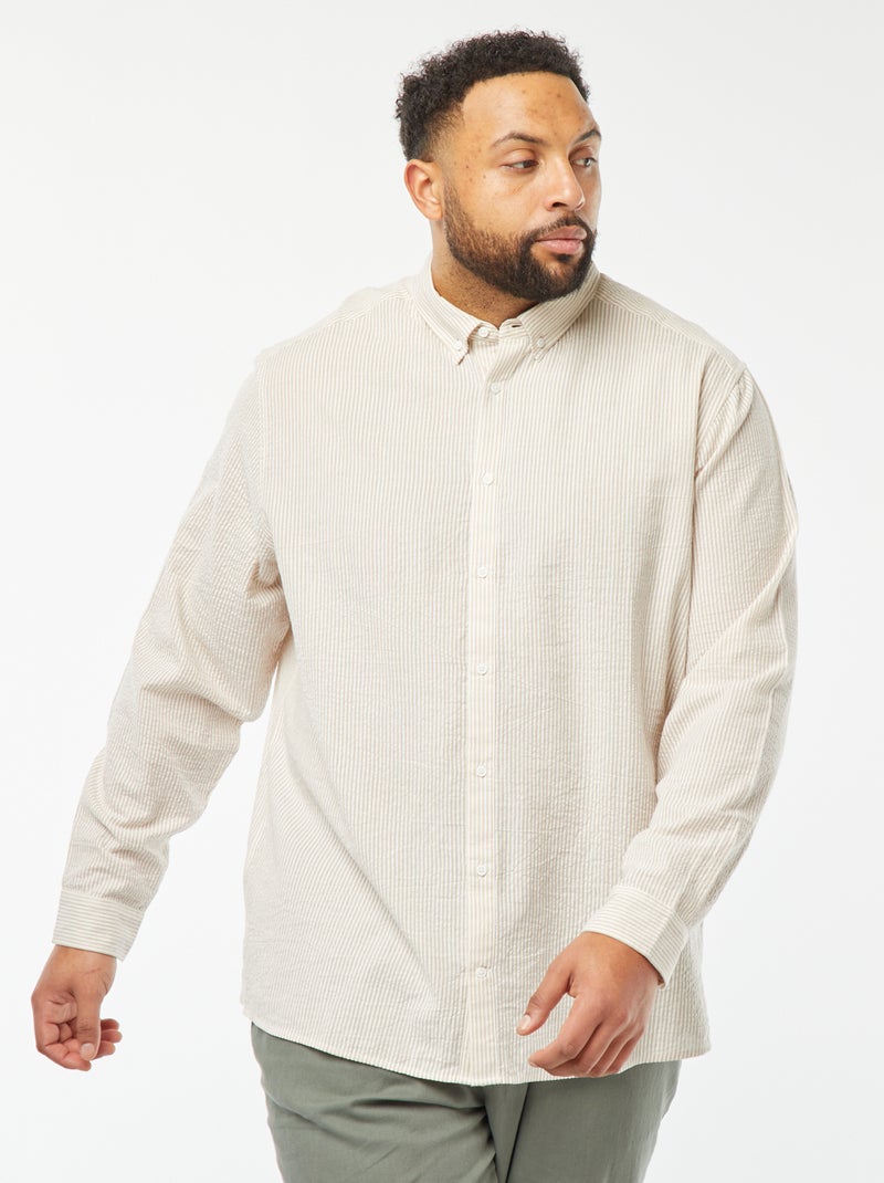 Camicia in tessuto crepon a maniche lunghe con motivo a righe Beige - Kiabi