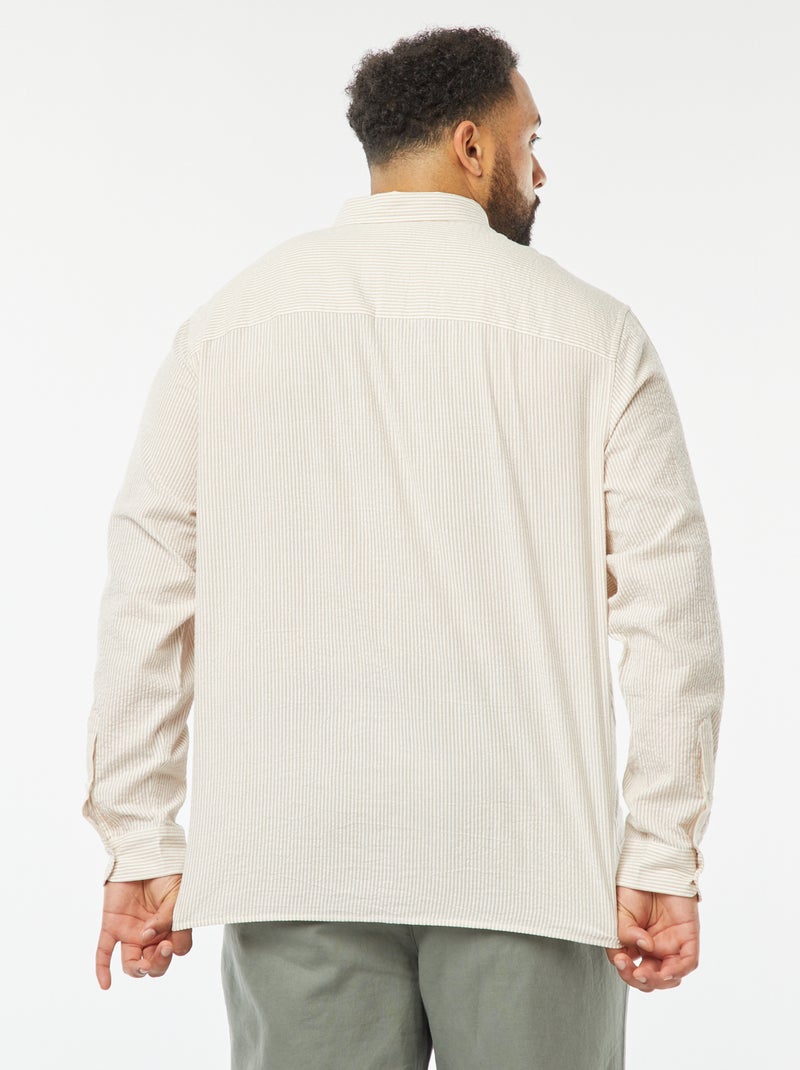 Camicia in tessuto crepon a maniche lunghe con motivo a righe Beige - Kiabi