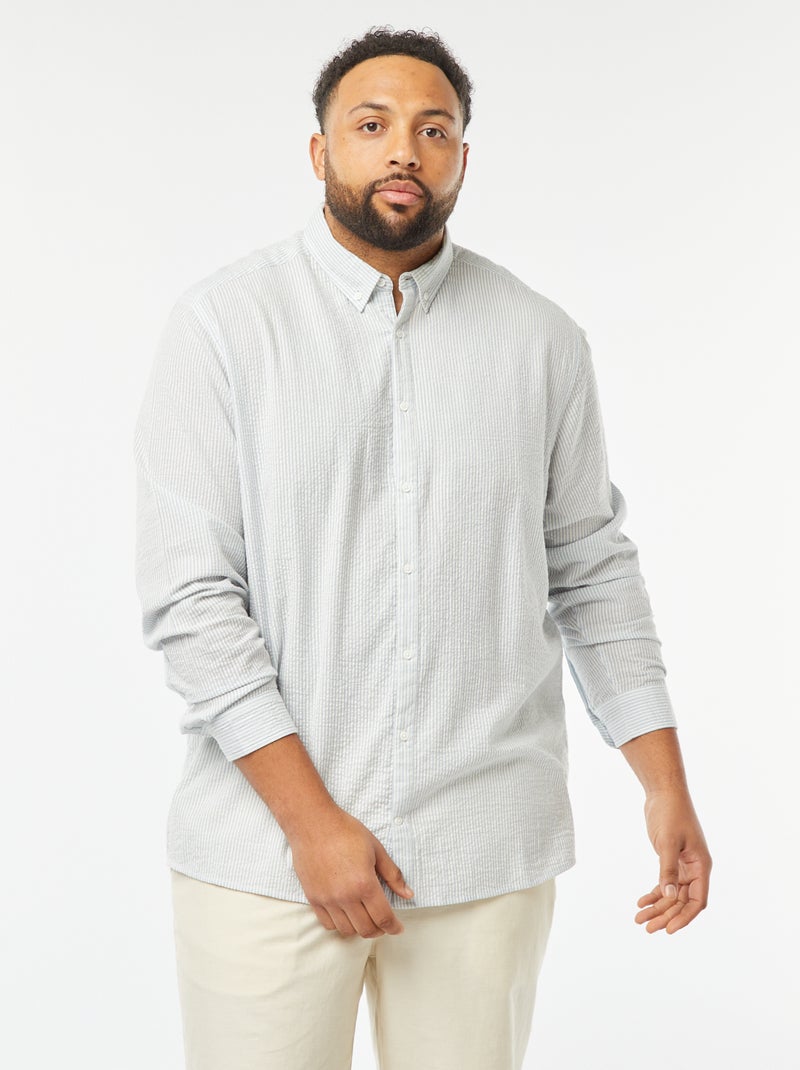 Camicia in tessuto crepon a maniche lunghe con motivo a righe Blu - Kiabi