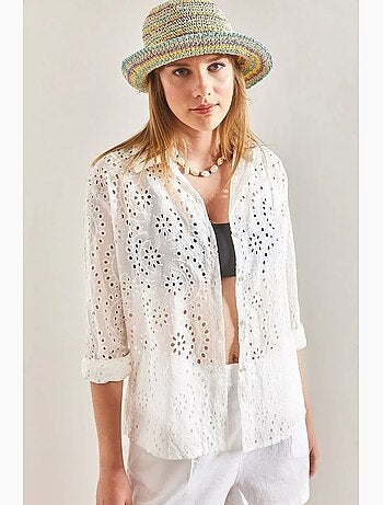 Camicia in tessuto intrecciato in pizzo ricamato lucci