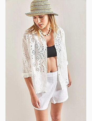 Camicia in tessuto intrecciato in pizzo ricamato lucci