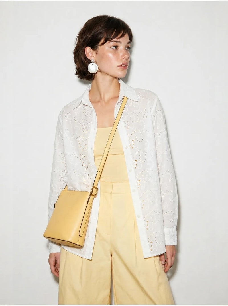 Camicia in tessuto ricamata a vestibilità rilassata lucci Bianco - Kiabi