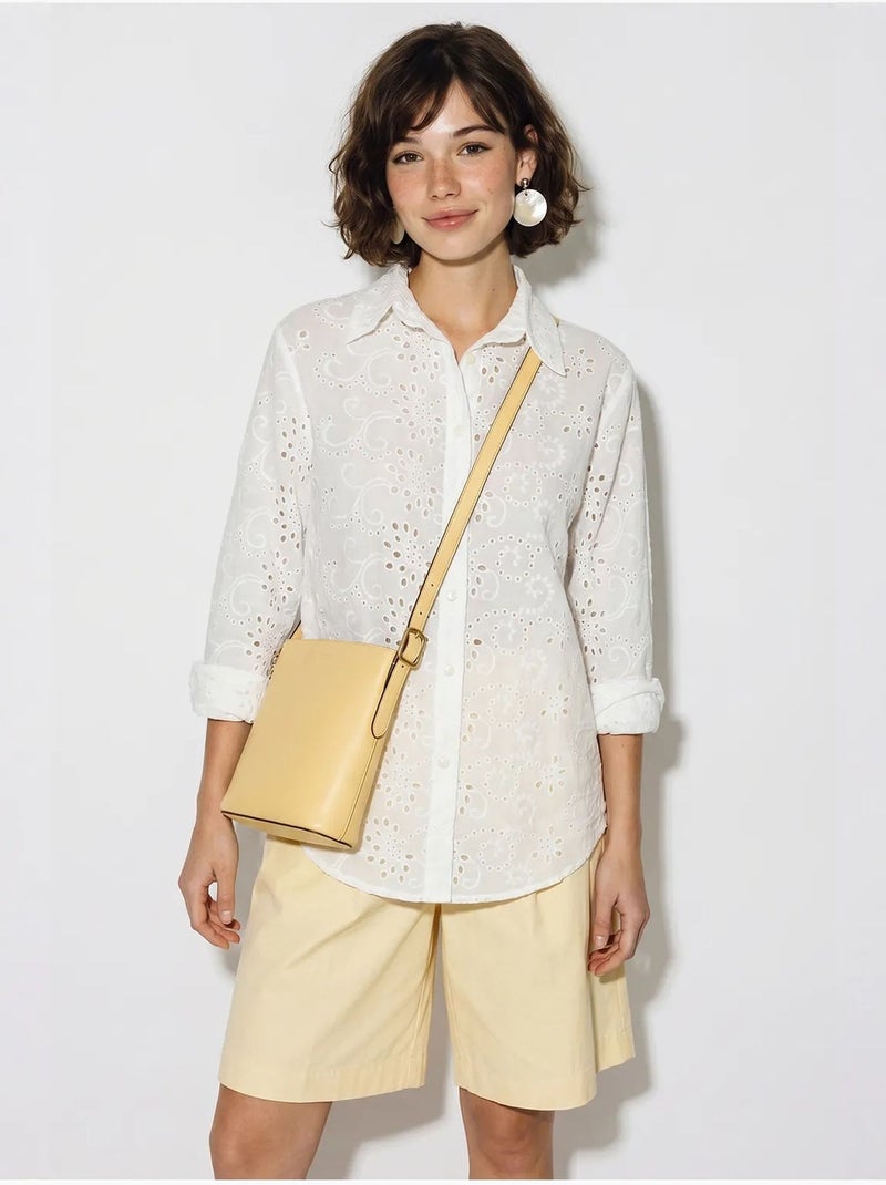 Camicia in tessuto ricamata a vestibilità rilassata lucci Bianco - Kiabi