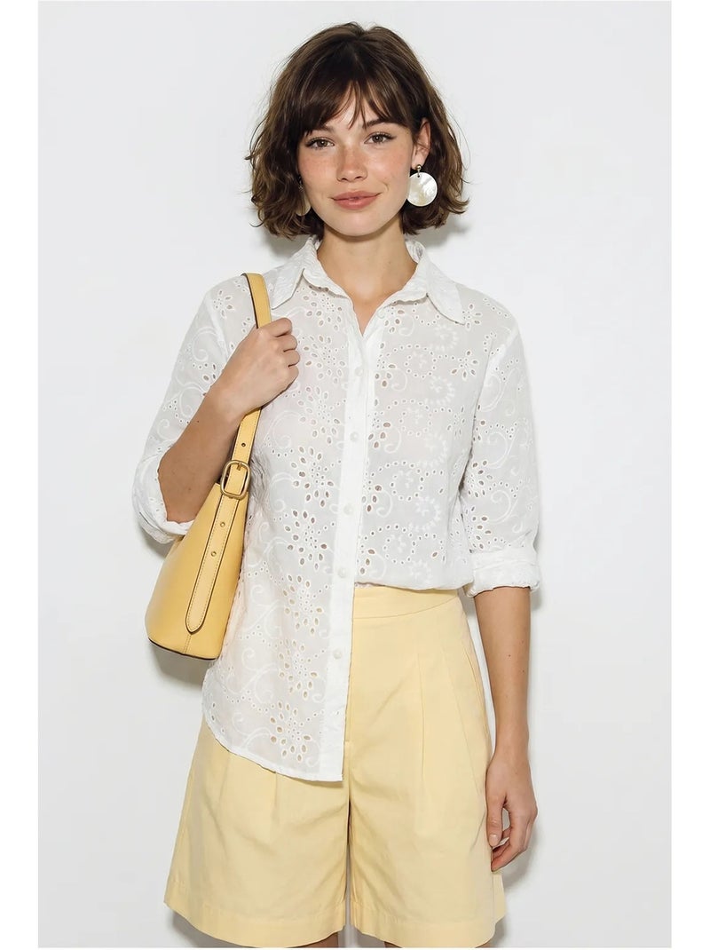 Camicia in tessuto ricamata a vestibilità rilassata lucci Bianco - Kiabi