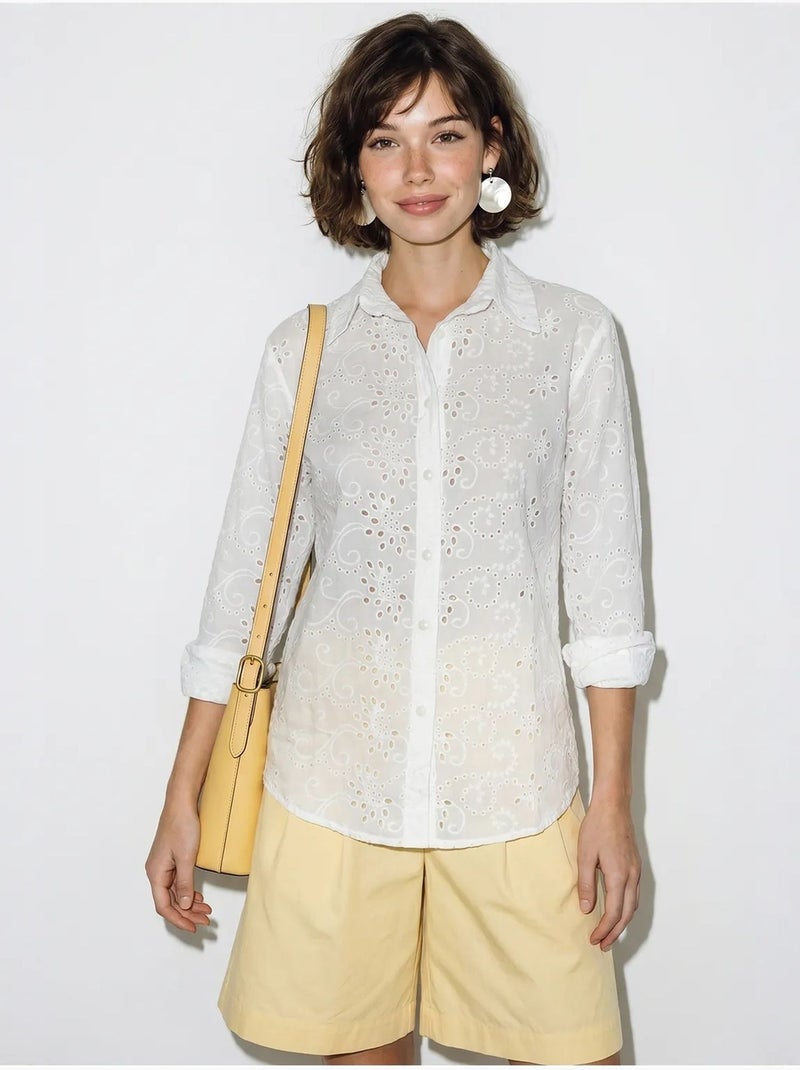 Camicia in tessuto ricamata a vestibilità rilassata lucci Bianco - Kiabi