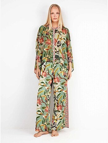 Camicia in tessuto satin con stampa tropicale