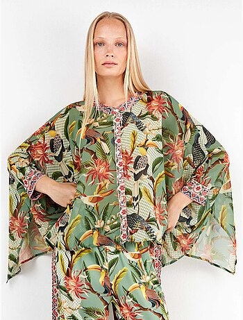 Camicia in tessuto satin con stampa tropicale