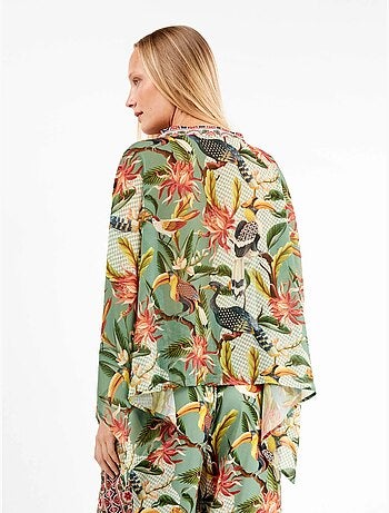 Camicia in tessuto satin con stampa tropicale