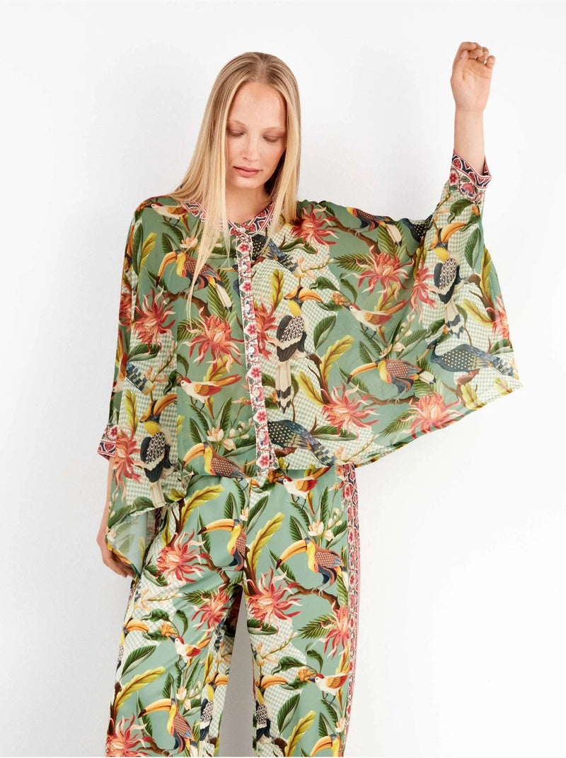 Camicia in tessuto satin con stampa tropicale Multicolore - Kiabi
