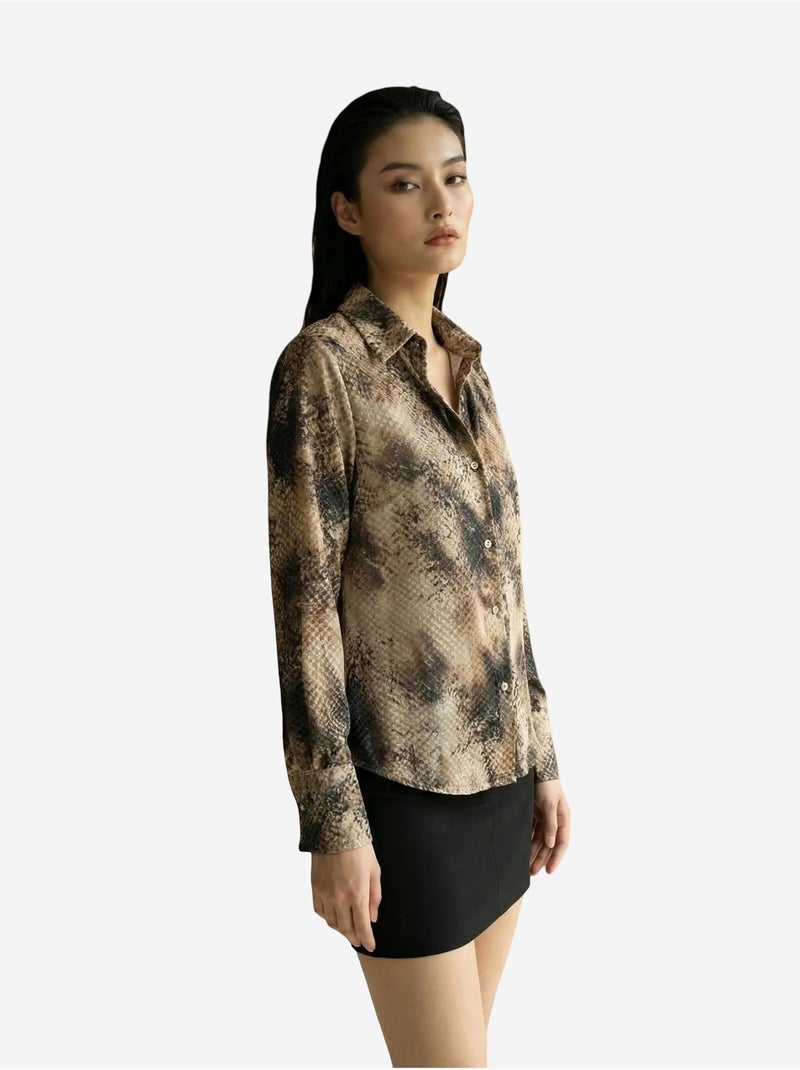 Camicia in tessuto satinato con stampa serpente my fashion Beige argilla - Kiabi