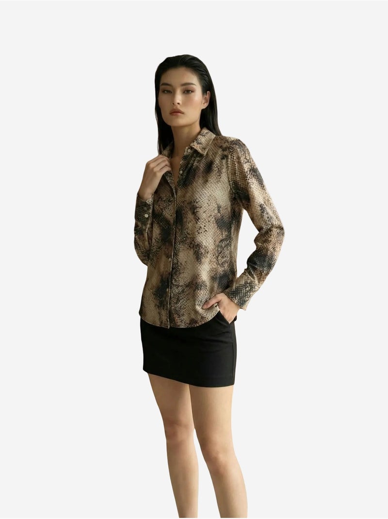 Camicia in tessuto satinato con stampa serpente my fashion Beige argilla - Kiabi
