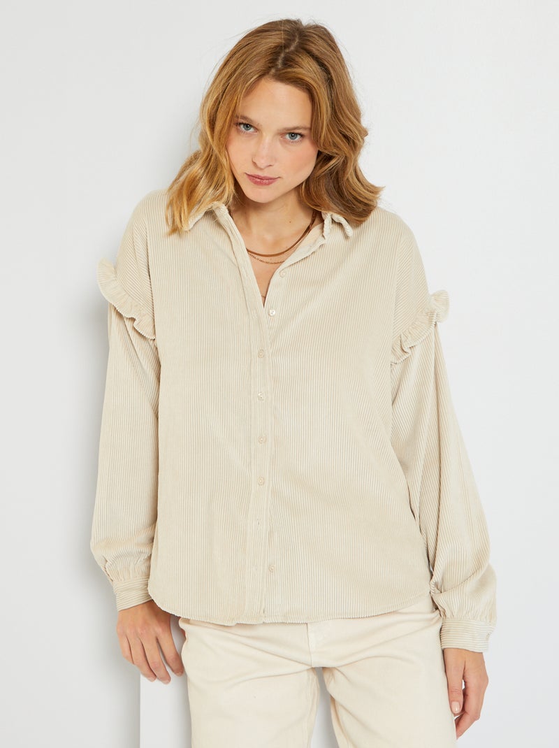 Camicia in velluto a coste con volant sulle spalle BEIGE - Kiabi