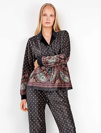 Camicia in velluto con pois e stampa orientale