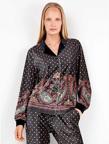 Camicia in velluto con pois e stampa orientale