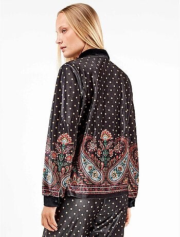 Camicia in velluto con pois e stampa orientale