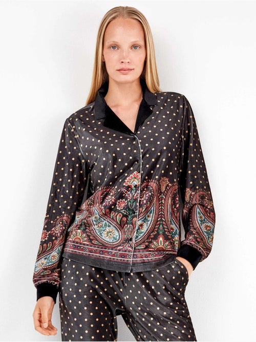 Camicia in velluto con pois e stampa orientale - Kiabi