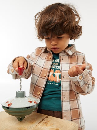 Camicia jacquard a quadri in cotone