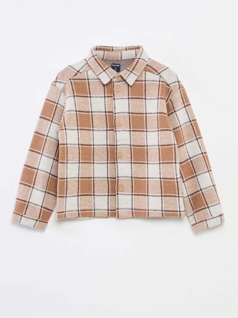 Camicia jacquard a quadri in cotone Beige - Kiabi