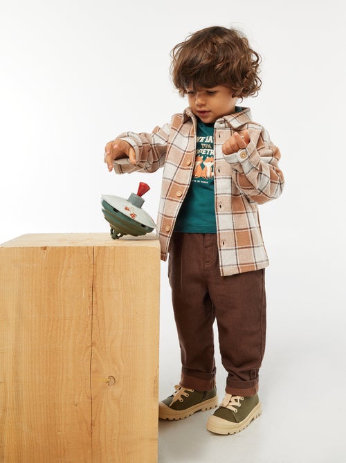 Camicia jacquard a quadri in cotone - Kiabi