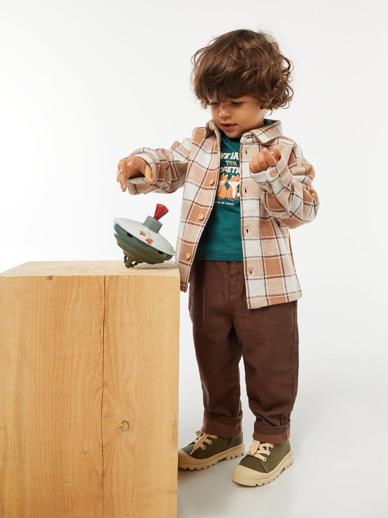 Camicia jacquard a quadri in cotone Beige - Kiabi