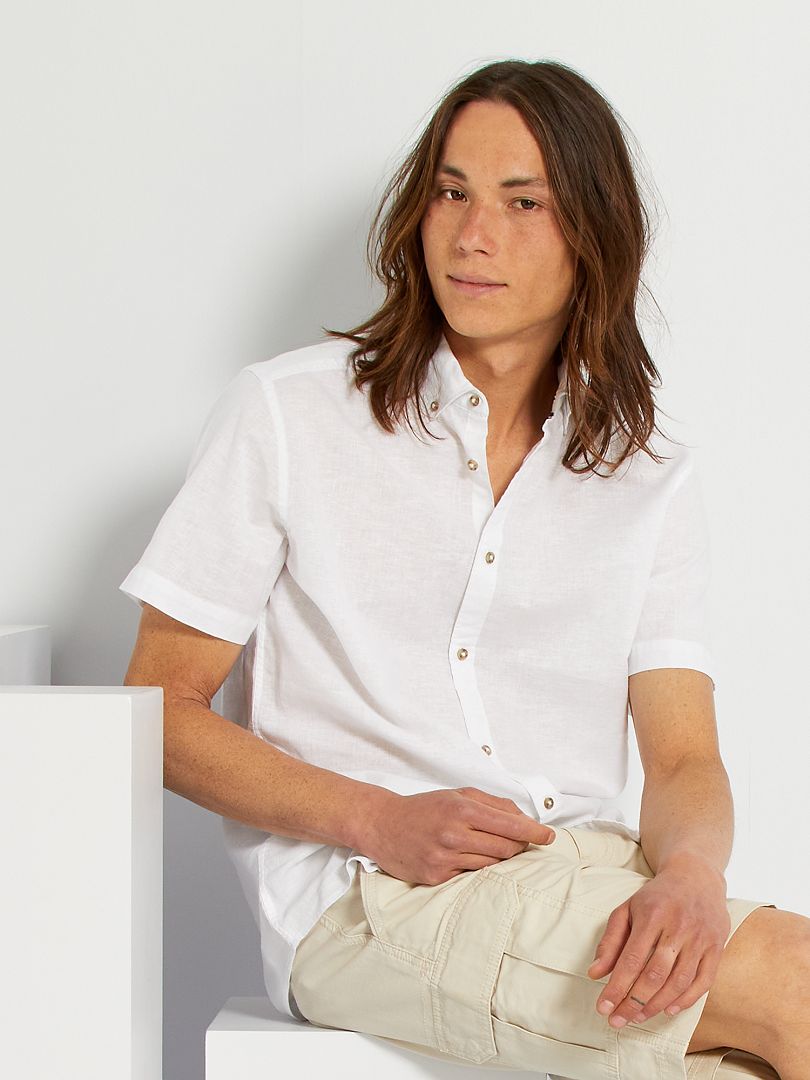 Camicia lino e cotone Bianco - Kiabi