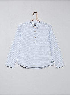 Camicia Uomo In Lino E Cotone J.VER - Maniche Lunghe, Colletto Alla Coreana, Bianco, Taglia L - 4
