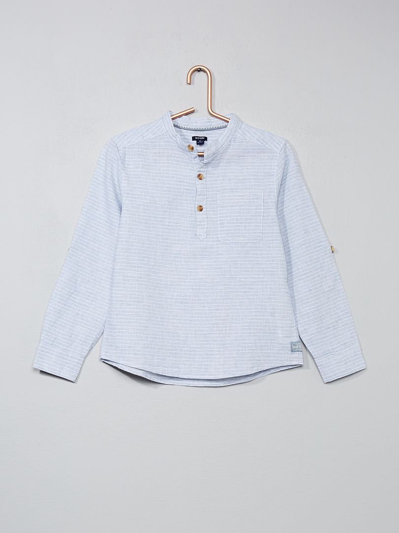 Camicia lino e cotone blu grigio - Kiabi