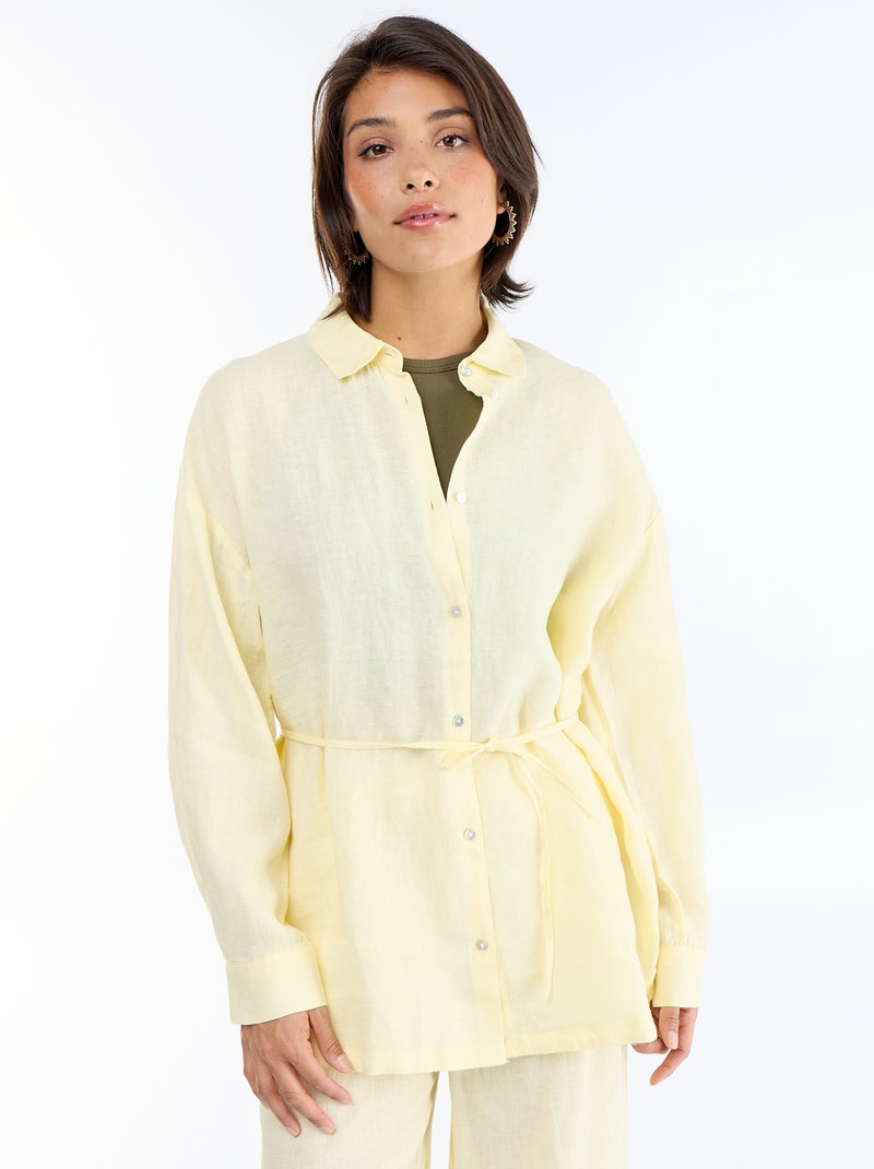 Camicia lunga a tinta unita Giallo - Kiabi