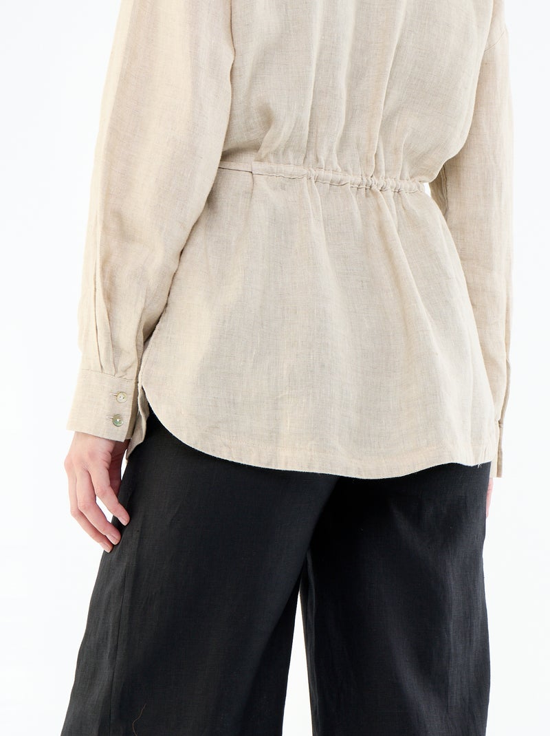 Camicia lunga a tinta unita in lino Beige - Kiabi