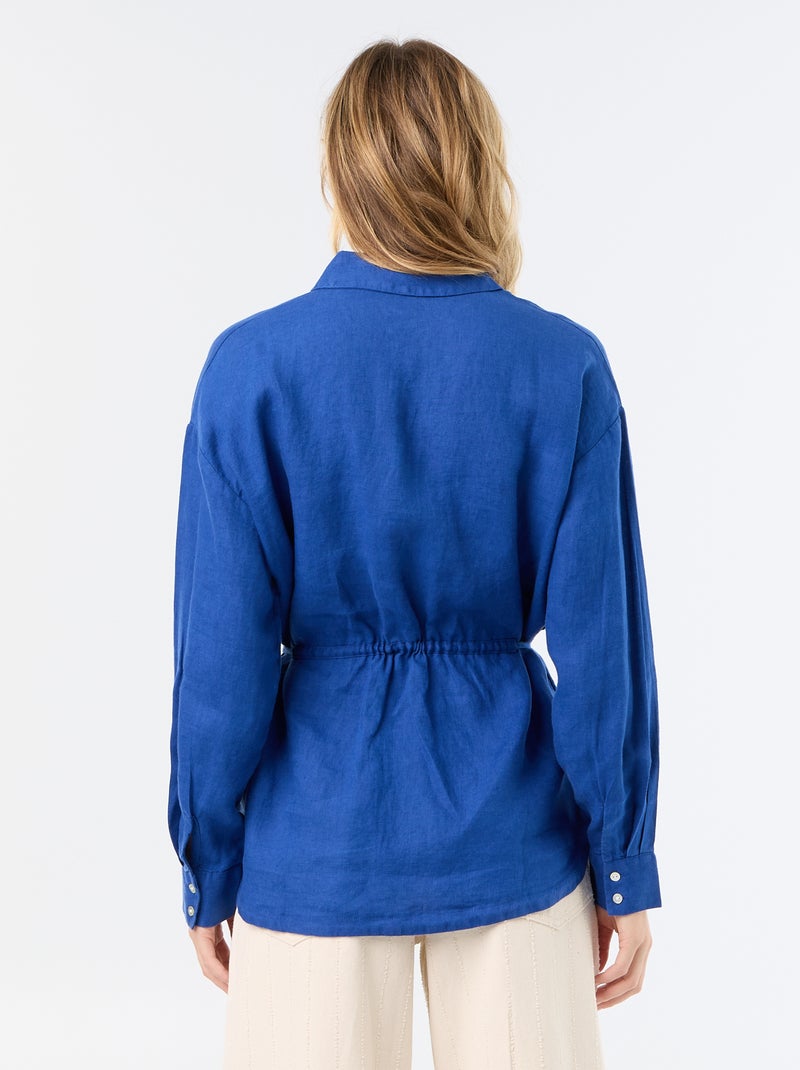 Camicia lunga a tinta unita in lino Blu - Kiabi