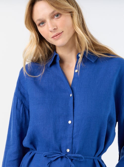 Camicia lunga a tinta unita in lino - Kiabi