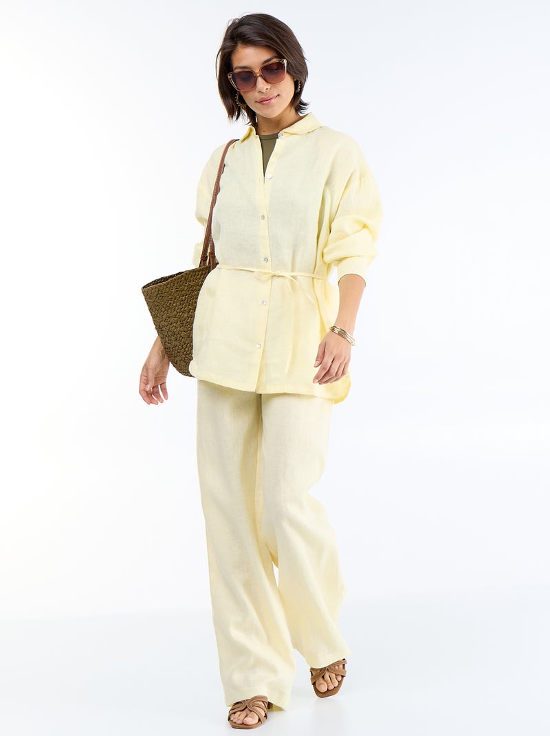 Camicia lunga a tinta unita in lino Giallo - Kiabi