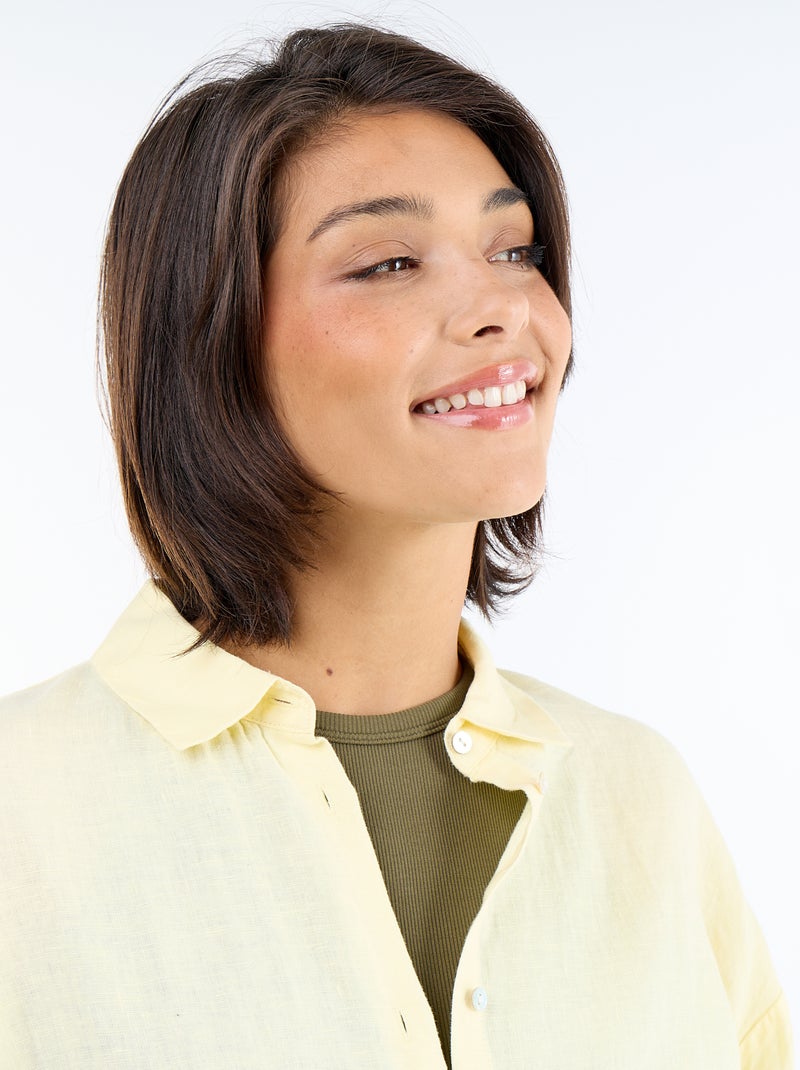 Camicia lunga a tinta unita in lino Giallo - Kiabi