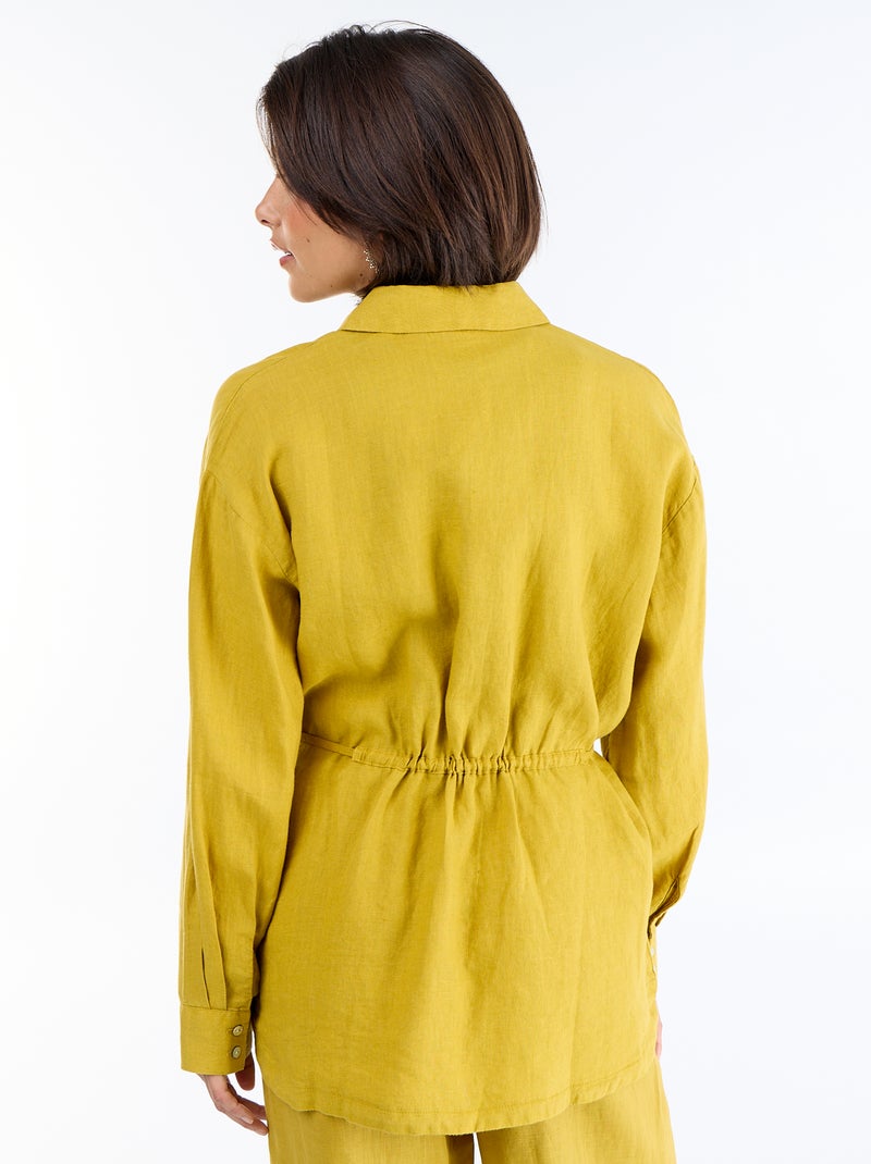 Camicia lunga a tinta unita in lino Verde - Kiabi