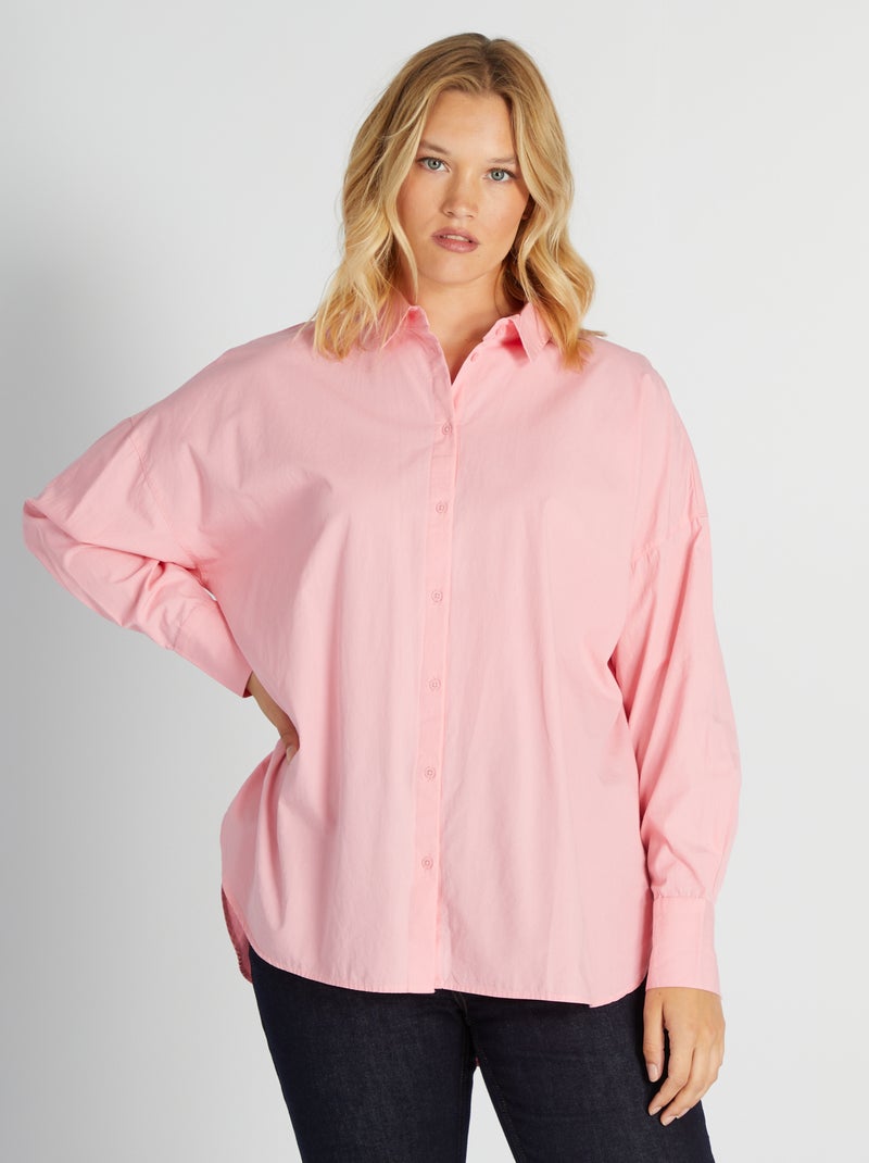 Camicia lunga con collo italiano ROSA - Kiabi