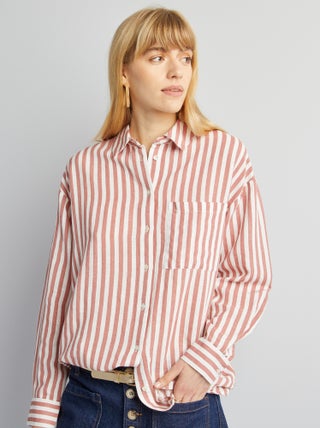 Camicia lunga con tasca sul petto con 20% di lino