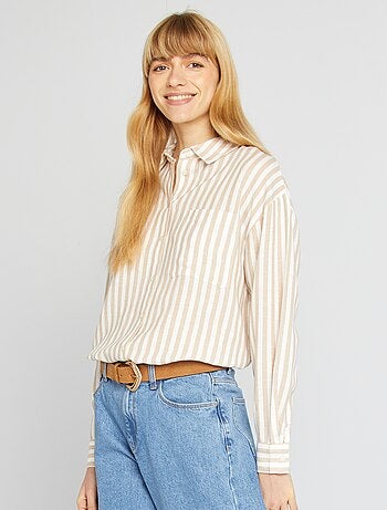 Camicia lunga con tasca sul petto con 20% di lino